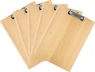 Klembord A4 – Set van 5 Houten Klemborden – Met Sterke Klem en Liniaal – Harde Houtlook Schrijfplaat voor School, Kantoor, Horeca en Thuis