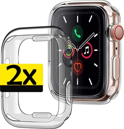 Hoesje - 2 Stuks - Geschikt voor Apple Watch Series 7 (41 mm) - Sterk & Shockproof - Smartwatch Full Bumper Hoes - Siliconen Case Cover - Transparant