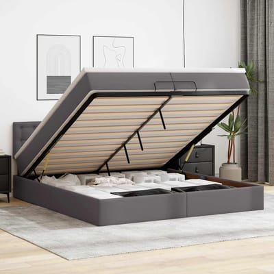 vidaXL - Ottoman - bed - met - matrassen - en - LED's - 200x200cm - kunstleer - grijs