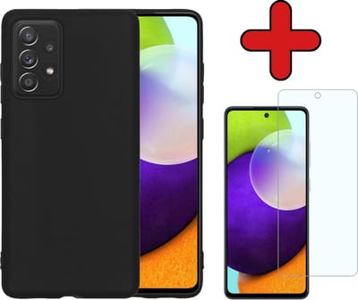 Hoesje - Met Screenprotector - Geschikt voor Samsung Galaxy A52 - Sterk & Shockproof - Telefoon Hoes - Back Cover - Siliconen Case - Telefoonhoes - Zwart
