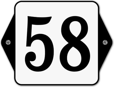 Huisnummerbord klassiek - huisnummer 58 - 16 x 12 cm - wit - schroeven  - nummerbord  - voordeur