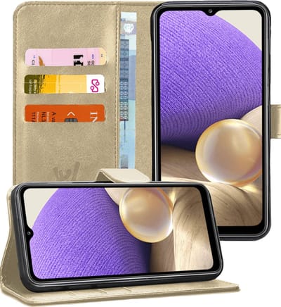 Hoesje geschikt voor Samsung Galaxy A32 5G - Book Case Kunstleer Pasjeshouder Goud