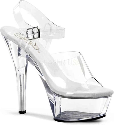 Pleaser - KISS-208 Sandaal met enkelband - US 5 - 35 Shoes - Transparant/Zilverkleurig