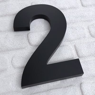 Promessa-Design - Huisnummer 2 Zwart Mat - Acrylaat 3D Groot - Hoogte 25 cm - Dikte 25 mm - onderhoudsvrij - Type 3D/Acrylaat/25/MatZwart/Arial.