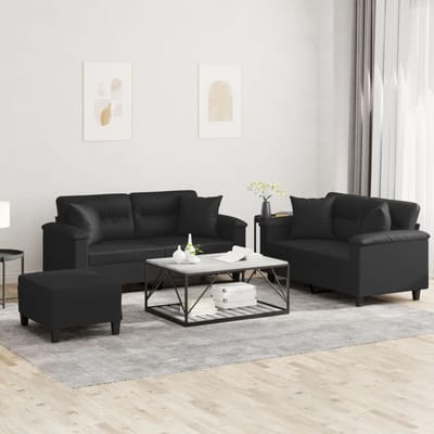 vidaXL - 3-delige - Loungeset - met - kussens - kunstleer - zwart