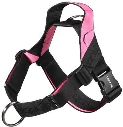 Boondog Hondentuig 0109 - Anti Trek - 2 Bevestigingspunten - Met Handvat - Verstelbaar - Comfortabel Harnas - Black/Pink - Maat SM