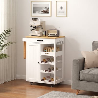 Bealife KC52 Keukentrolley- Keukenkast met Werkblad en Wielen - Keukenkar - keukenwagen met haken - Wit