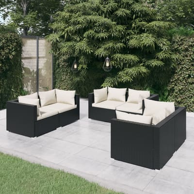 vidaXL - 6-delige - Loungeset - met - kussens - poly - rattan - zwart