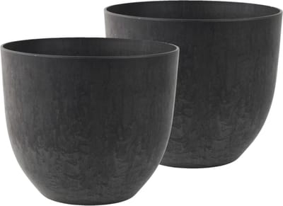 2x stuks bloempot/plantenpot gerecycled kunststof/steenpoeder zwart dia 33 cm en hoogte 29 cm voor binnen/buiten