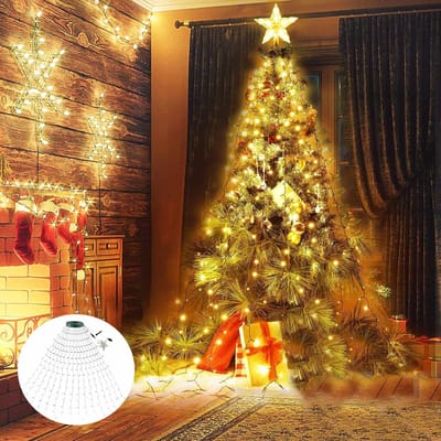 Kerstboomverlichting & Kerstdecoratie - 400 LED 16 slingers van 2m (32m) - Met kerstster - 8 lichtstanden waterval-kerstdecoratie- IP55 binnen/buiten - Multicolor/Warm Wit