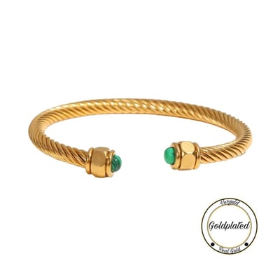 Soraro Goudkleurig Bangle Groene Natuursteen | Golplated | Armband | Natuursteen | Dames Armband | Vrouwen Armband | Elegante Armband | Cadeau Voor Haar