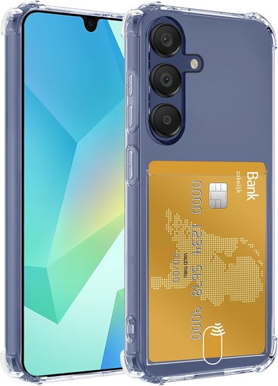 Hoesje - Geschikt voor Samsung Galaxy A16 - Met Pashouder en Kaarthouder - Telefoon Hoes Shockproof - Siliconen Case - Shock Proof - Back Cover - Pasjes Houder - Telefoonhoes - Transparant