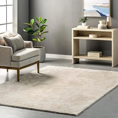 Flycarpets Solid Hoogpolig & Wasbaar Effen Vloerkleed - Creme - 120x170 cm