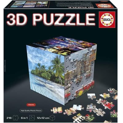 Puzzle 3D - EDUCA - Cube Voyage - 216 Pieces - 6 Puzzles de 36 Pieces - Défi Ludique 8 Ans + (20124)