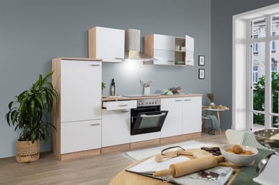 Goedkope keuken 270 cm - complete keuken met apparatuur Merle - Eiken/Wit - soft close - keramische kookplaat - afzuigkap - oven - spoelbak