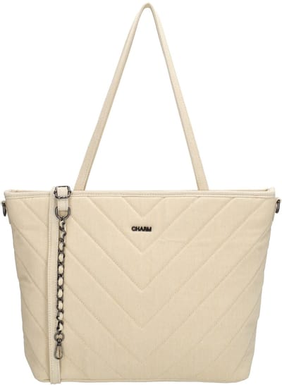Charm London Hollywood Shopper - Schouderband - Spijkerstof - Praktisch - Stijlvol - Tote Bag - Dames Tas - Beige