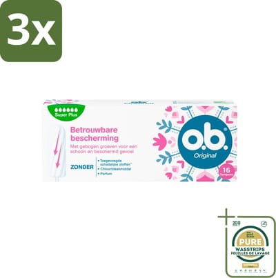 3 x o.b. Tampons - Original Super Plus - Voor Extra Bescherming en Comfort - 16 Tampons - Grootverpakking - Tampons - Menstruatiebescherming - Extra Bescherming - Comfort - Zware Dagen