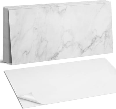 Coloray Plaktegels - Marmeren oppervlaktepatroon Wandtegel Zelfklevend - 60 cm x 30 cm - Wit Plaktegels - 6 stuks - Rechthoek PVC Tegels - Plaktegels Keuken - Zelfklevende Vloertegels Badkamer - Vinyl Tegels - Zelfklevende Wandtegels