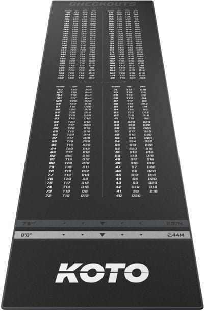 KOTO - Carpet Checkout Dartmat - Grijs 285 x 80 cm Score Indicator - Antislip