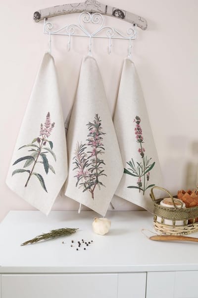 Set van 3 Halflinnen Theedoeken 46x60 cm - Keuken Handdoeken met Ophanghaakjes