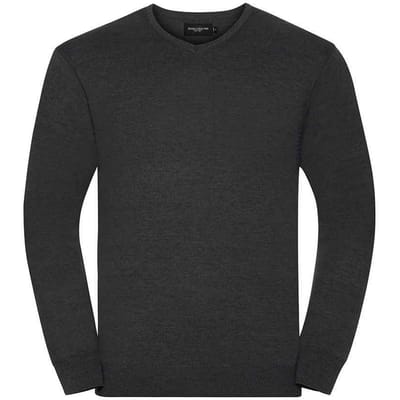Russell Collection Heren Sweatshirt Katoen Acryl V Hals (Houtskool mergel)