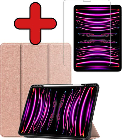 Hoesje - Geschikt voor Apple iPad Pro (2022) - 12.9 inch - Met Screenprotector - Trifold Bookcase Hoes - Hard Cover Case - Met Uitsparing Geschikt voor Apple Pencil - Hardcover Book - Tablethoes - Rosé goud