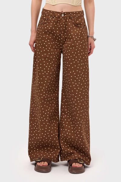 It's Basic - POLKA BAGGY LOW RISE JEANS - CHOCOLATE