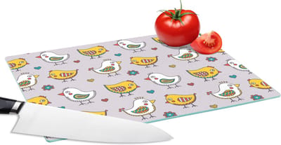 Glazen Snijplank - 28x20 - Patroon - Vogel - Kip - Snijplanken Glas