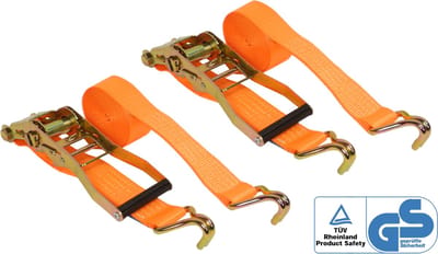 Spanbanden met ratel en haak - 50mm / 5 meter - 3T Capaciteit - TÜV-GS Gecertificeerd - 2 Stuks - Oranje Set