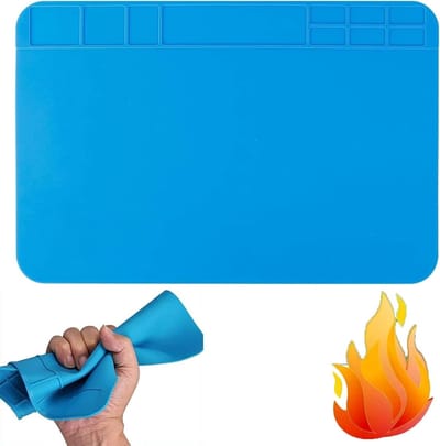 Hittebestendige soldeermat van silicone voor veelzijdig gebruik, reparaties en werkplatform, ideaal voor solderen en schroefpositionering, blauw