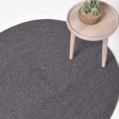 Homescapes Gevlochten rond vloerkleed, grijszwart met gemêleerd patroon, 150 cm
