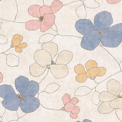 Bloemen behang Profhome 791472-GU vliesbehang hardvinyl warmdruk in reliëf licht gestructureerd met bloemmotief mat grijs geel roze blauw 5,33 m2