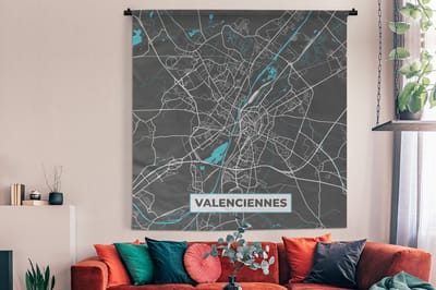 Wandkleed - Wanddoek - Valenciennes - Frankrijk - Kaart - Plattegrond - Stadskaart - 180x180 cm - Wandtapijt