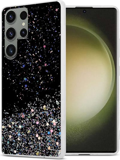 Cadorabo Hoesje geschikt voor Samsung Galaxy S23 ULTRA in Zwart met Glitter - Beschermhoes van flexibel TPU silicone met fonkelende glitters Case Cover Etui