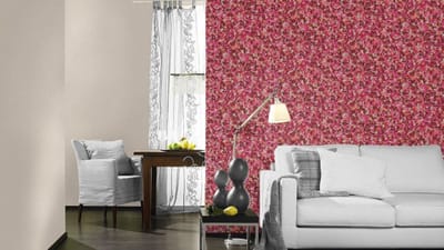 Vliesbehang Rood met Roze Bladeren - De Tuinen