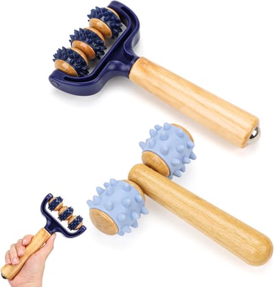 Massage Roller met Houten Handvat en Egelbal - Draagbare Zelfmassage Tool voor Benen, Voeten, Armen en Rug - Perfect voor Spierontspanning en Pijnverlichting