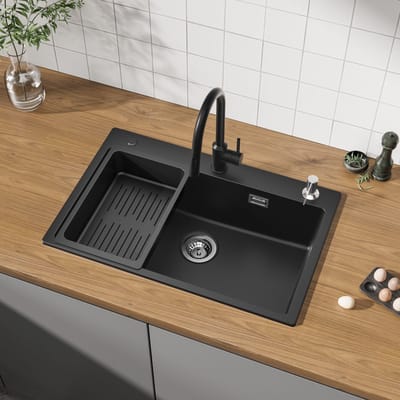 CECIPA max spoelbak Keuken Antraciet - Granieten spoelbak 70x45cm - spoelbakken met afdruip - enkele spoelbak Met Afdruiprek - Antraciet