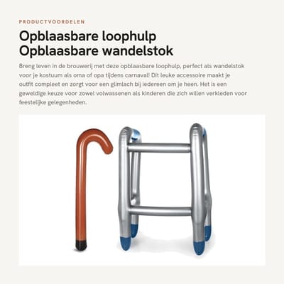 Dailygoods- Opblaasbare Loophulp - Opblaasbare Wandelstok - Kostuumaccessoire - Carnaval - Verstelbaar - Lichtgewicht