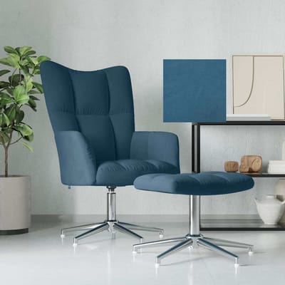 vidaXL - Relaxstoel - met - voetenbank - fluweel - blauw