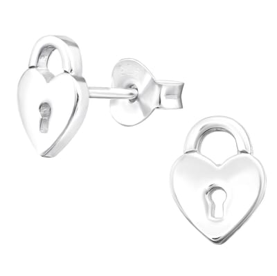 Joy|S - Zilveren hartje slot oorbellen - 6 x 8 mm - massief egaal zilver - oorknoppen