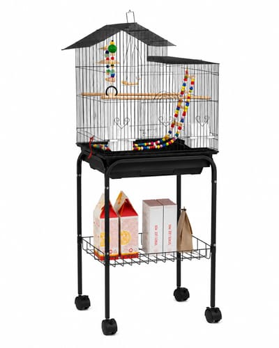 Noventra Vogelkooi-vogelkooi op wielen-volieré-vogelkooi voor binnen-vogelkooi met standaard-parkietenkooi-46 X 36 x 120 cm-zwart-staal-
