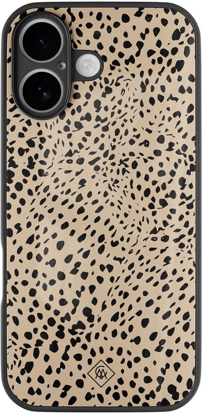 Casimoda® hoesje - Geschikt voor iPhone 17 - Stippen bruin abstract - Luxe Hard Case Zwart - Backcover telefoonhoesje - Bruin/beige