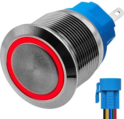 ProRide Metalen Drukschakelaar 12V ON-OFF - 22mm - Aan/uit schakelaar met Aansluitkabel - Spatwaterdicht - 12V/24V - LED Indicatie Rood