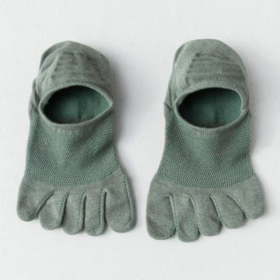 Onzichtbare sokken met vijf vingers Herensokken met gespleten tenen Casual ademende elastische katoenen zweetabsorberende bootsokken groen
