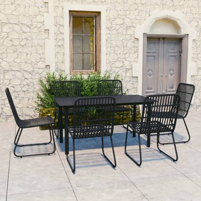 vidaXL - 7-delige - Tuinset - poly - rattan - en - glas