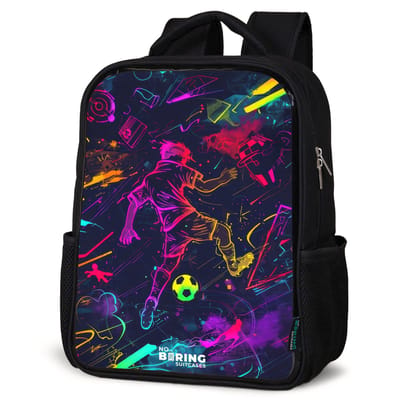 NoBoringSuitcases.com® - Rugzak zwart - Schooltas jongen & meisje - Straatvoetbal in ruimtekleuren - Rugtas voor school - Boekentas kind - Schoolrugzak - Kinderrugzak