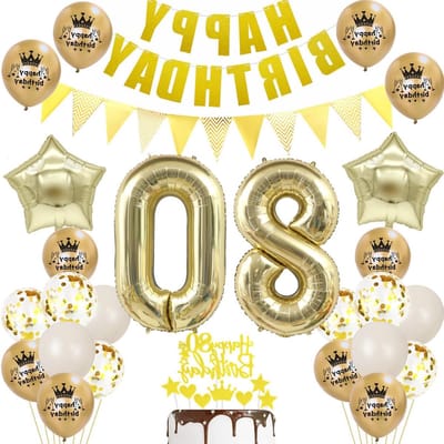 Ballonnen 80e Verjaardag - Decoratieset Verjaardag - Feest Versieren - Gouden Nummer 80 - Set van 16 - Goud