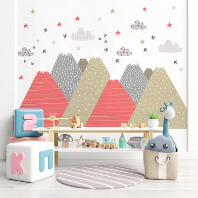 Muurstickers voor kinderkamers - Decoratie voor de babykamer - Gigantische muursticker voor kinderkamers met Scandinavisch berglandschap van KIKA - 120x180 cm
