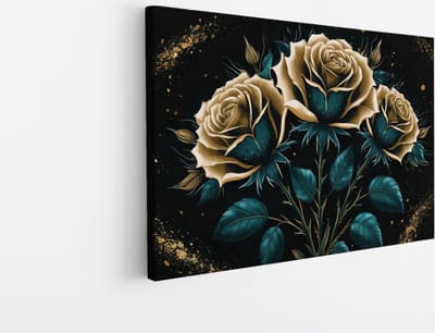 Saammp Canvas Schilderij - goud Groene bloemen - Abstract - 30x20 - Foto op canvas - Wanddecoratie - Muurdecoratie Woonkamer - Kantoor Decoratie