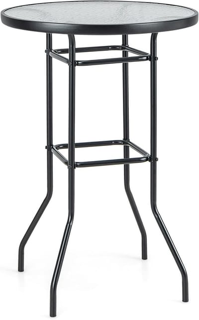 Ronde Buiten- en Balkontafel van Metaal en Gehard Glas met Glazen Tafelblad